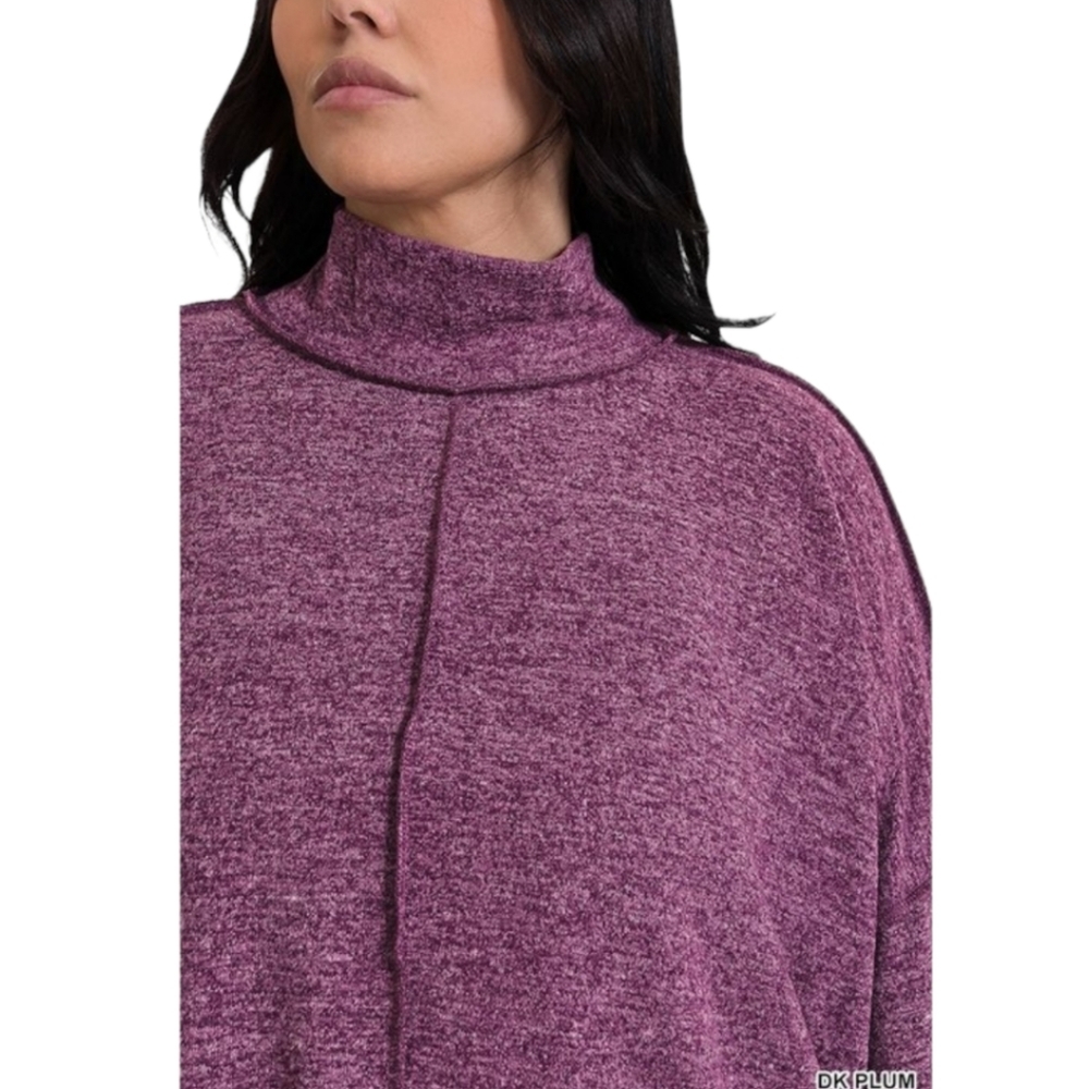 New Zenana Plus Size DK Camel Hacci Mock Neck Sweater (1X,2X,3X) - Picture 4 of 4